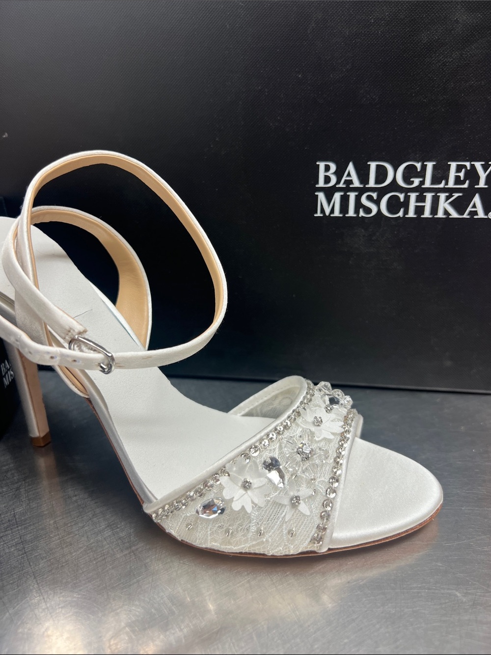 Badgley Mischka Tazana White Open-Toe Ankle-Strap Heels